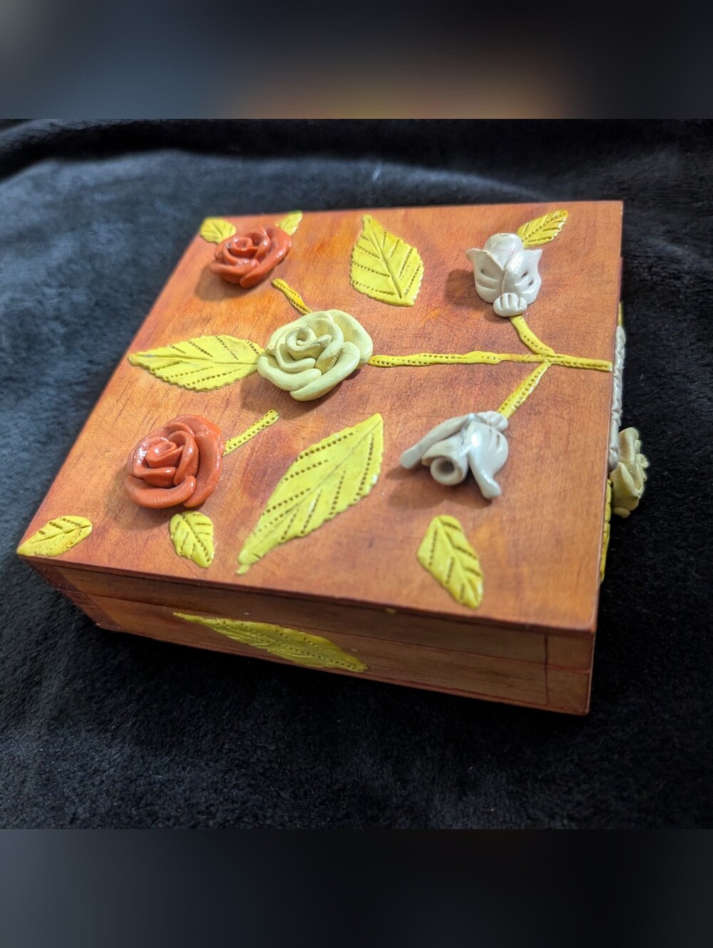 Decorative Wooden Keepsake Box with Roses